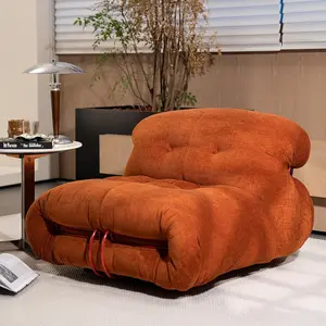 Fireside Chair, Bean Bag Chair Soriana Lounge Chair, Floor Lazy Comfy Sofa, Metal Brace Design Sofa for Living Room & Leisure Spaces, Chenille Orange