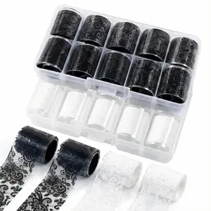 20 Rolls Lace Nail Foil, 2 Boxes Floral Transfer Stickers, DIY Acrylic Nail Holographic Decals, Solid Nail Art Decorations, Transferable Nail Art