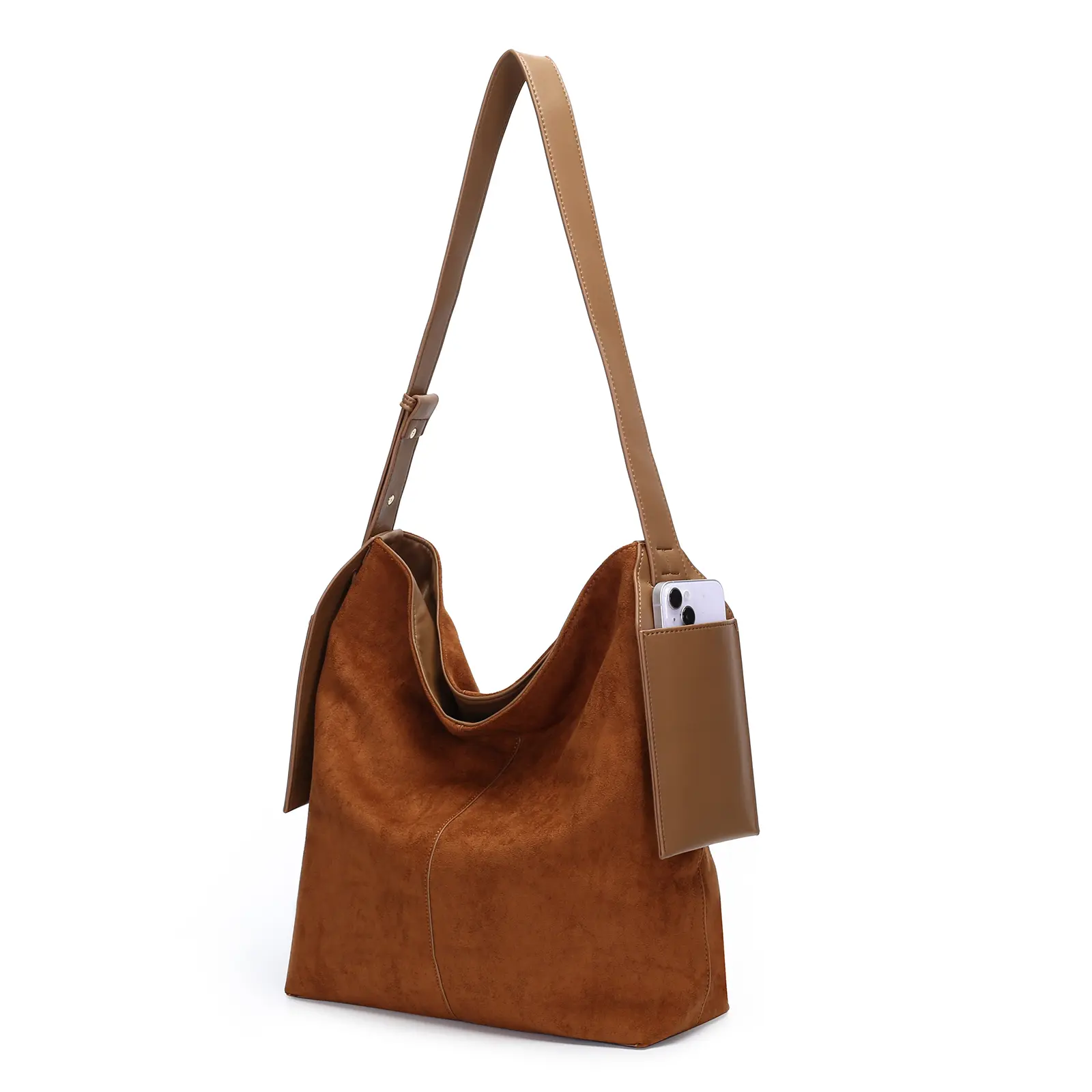 Tan Suede Shoulder Bag - Slouchy Hobo Purse with Zipper Slouchy Suede Hobo Bag Crossbody Shoulder Tote with Top Handle main image 2