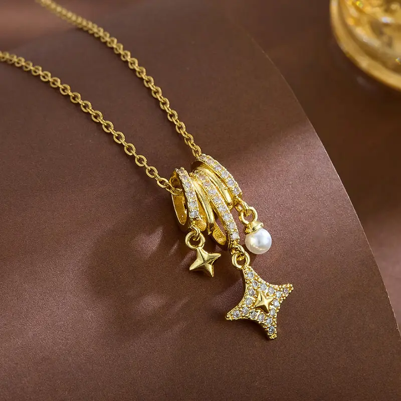 1PCS/Fashion Star With Full Cubic Zirconia Bead Pendant Necklace For Women Luxury Gold Silver Color Plated Necklace Jewelry