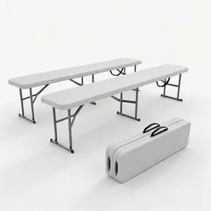 6FT Portable Folding Benches - Set of 2, Heavy-Duty HDPE & Powder-Coated Steel Patio Benches, Weather-Resistant Outdoor Seating for Garden, Camping, Backyard Gatherings (650 lbs Capacity)