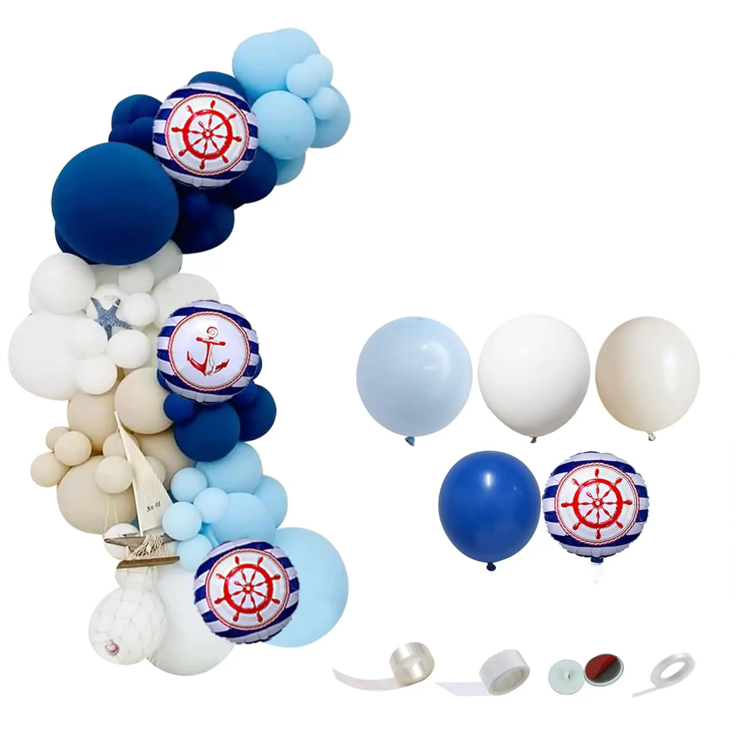 101PCS Dark Blue Nautical Balloon Garland Kit for Birthday Baby Shower Sailor Party Decor