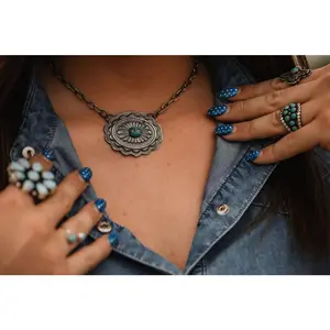 Sterling Concho and Kingman Turquoise Necklace - 18 inch