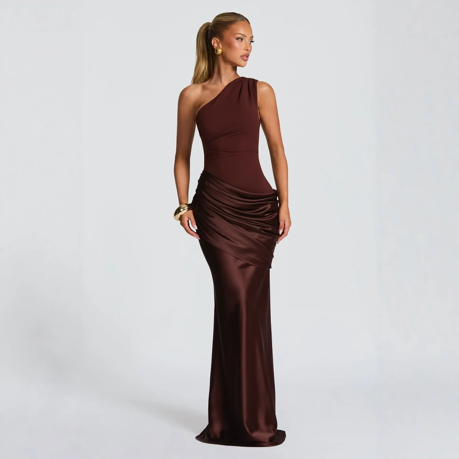 Aura Celeste One-Shoulder Maxi Dress