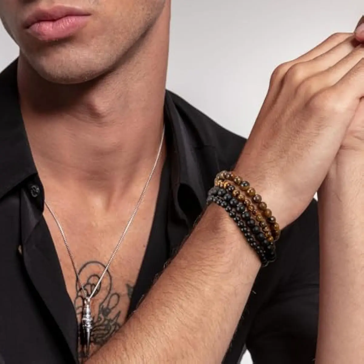 Mens Bead Bracelet Set - Adjustable Elastic Rope With 6&8MM Natural Stone Multi-Colored Beads - Tiger Eye Bracelets for Men - Gift Mens Bead Bracelet Set - Adjustable Elastic Rope With 6&8MM Natural Stone Multi-Colored Beads - Tiger Eye Bracelets for Men - Gift