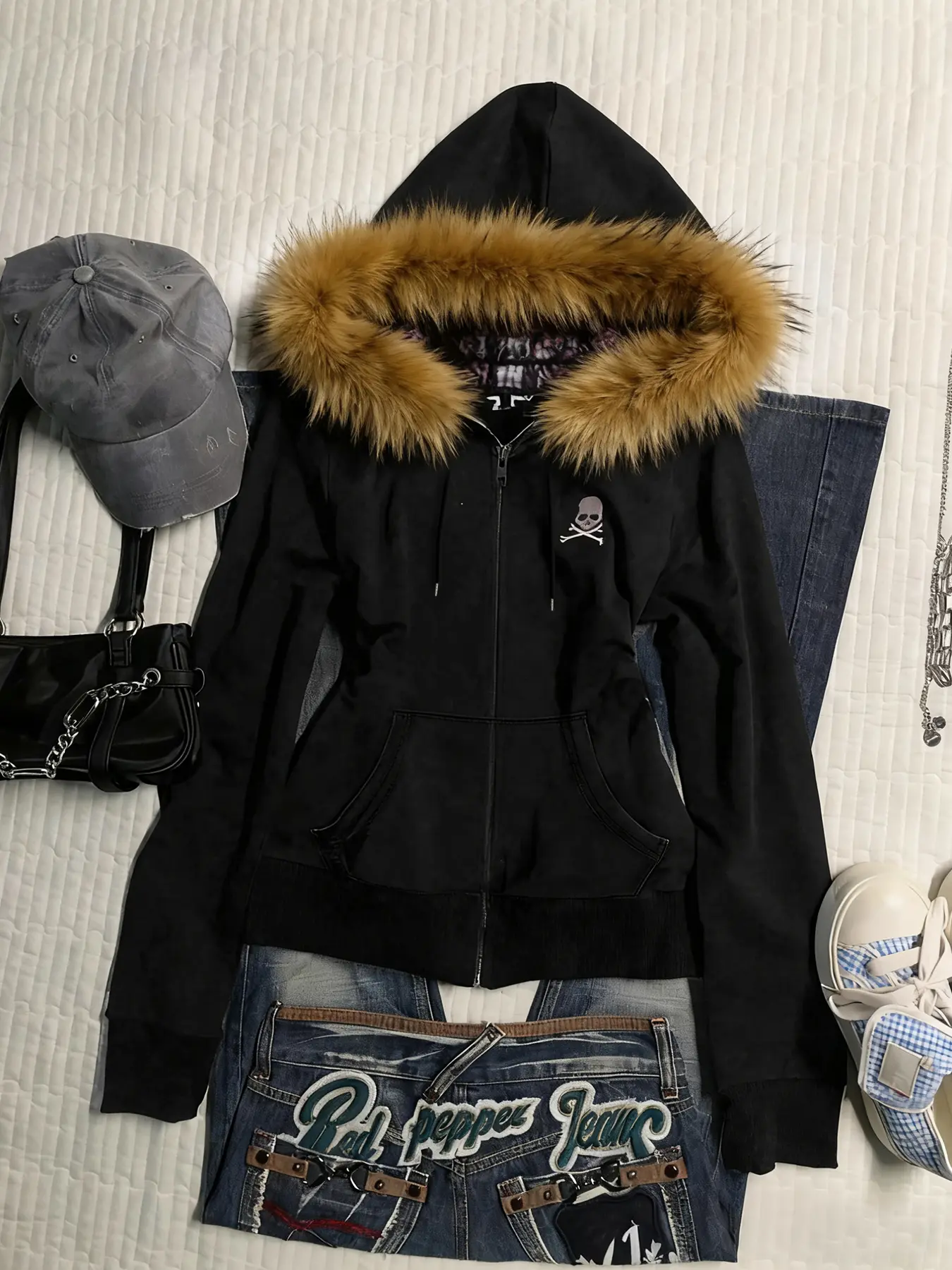 Women's Fleece-Lined Hoodie Jacket, Loose Fit Long Sleeve, Winter Warm Home Wear, Casual College Style, Skull Graphic Print Design, Womenswear, Outerwear