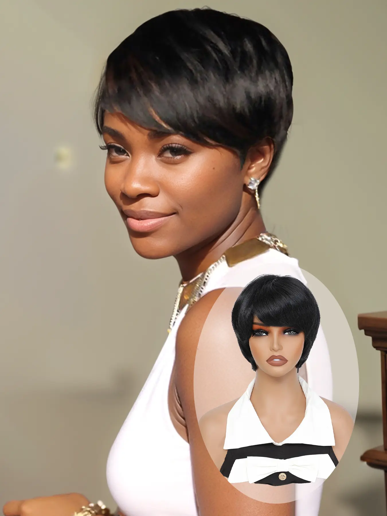 Lehanhair Elegant Short Straight Buzz Cut Wig for Women, 8-Inch Short Buzz Cut with Bangs, Fully Machine-Knitted Wig, Pixie Cut Wig - Perfect Choice for Christmas, New Year, and Daily Wear