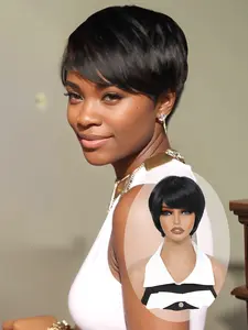 Lehanhair Elegant Short Straight Buzz Cut Wig for Women, 8-Inch Short Buzz Cut with Bangs, Fully Machine-Knitted Wig, Pixie Cut Wig - Perfect Choice for Christmas, New Year, and Daily Wear