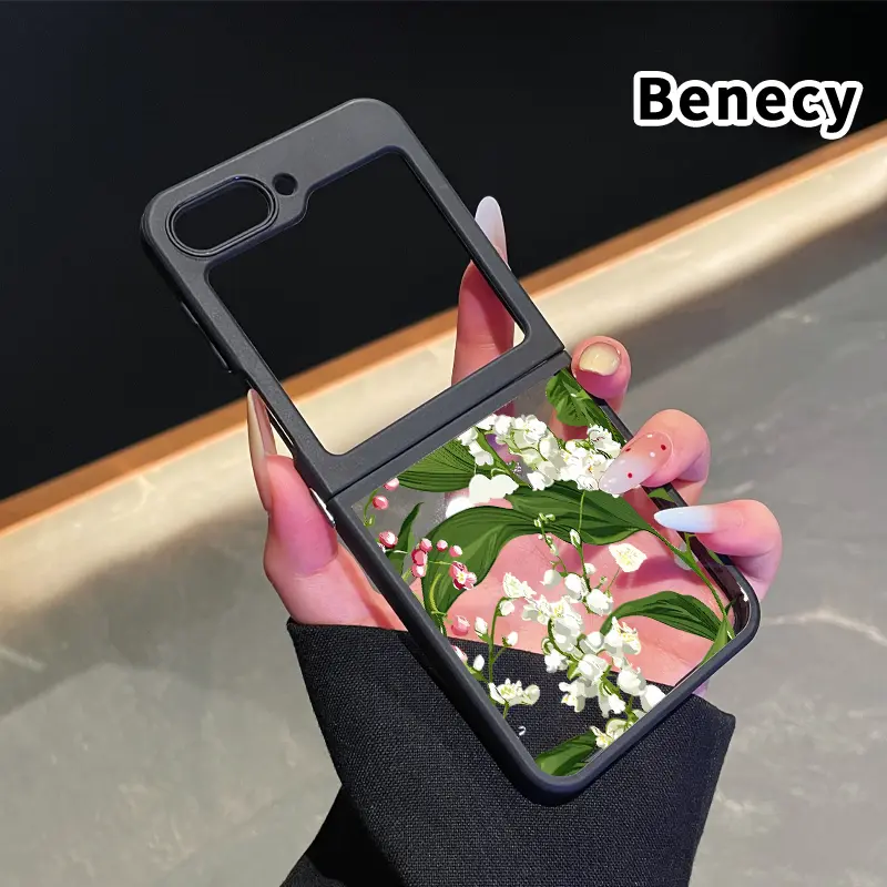 Lily - of - the - Valley Reverie Pattern Transparent TPU Phone Case for Z Flip 7/6/5/4, Folding Silicone Design with Central Axis Protection and Full Lens Coverage