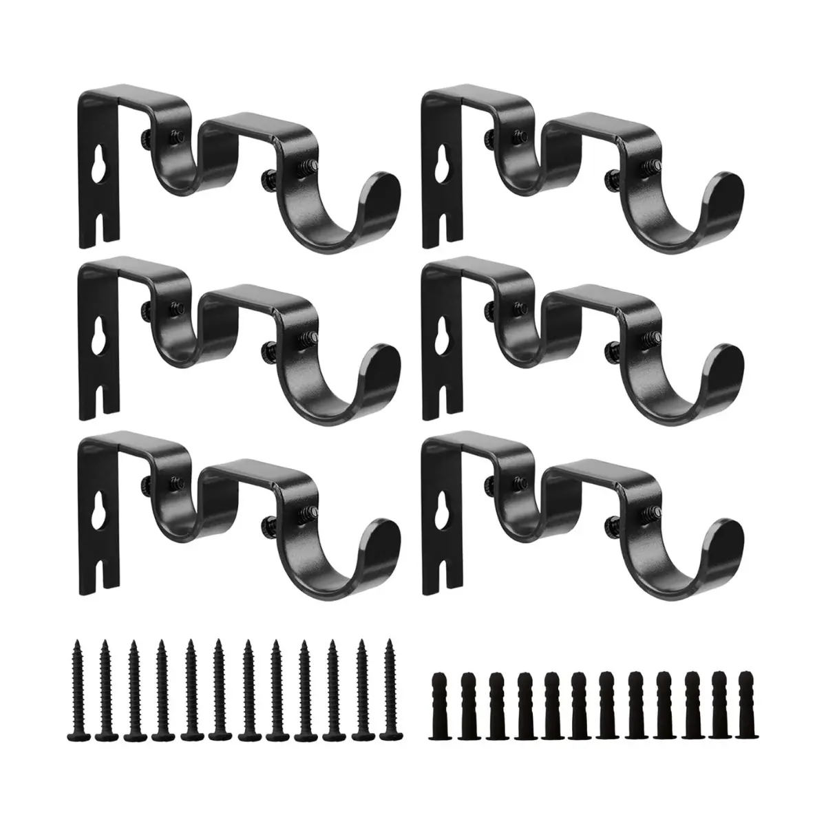 6 Pack Double Curtain Rod Brackets – Heavy Duty Metal Wall Mount Holders