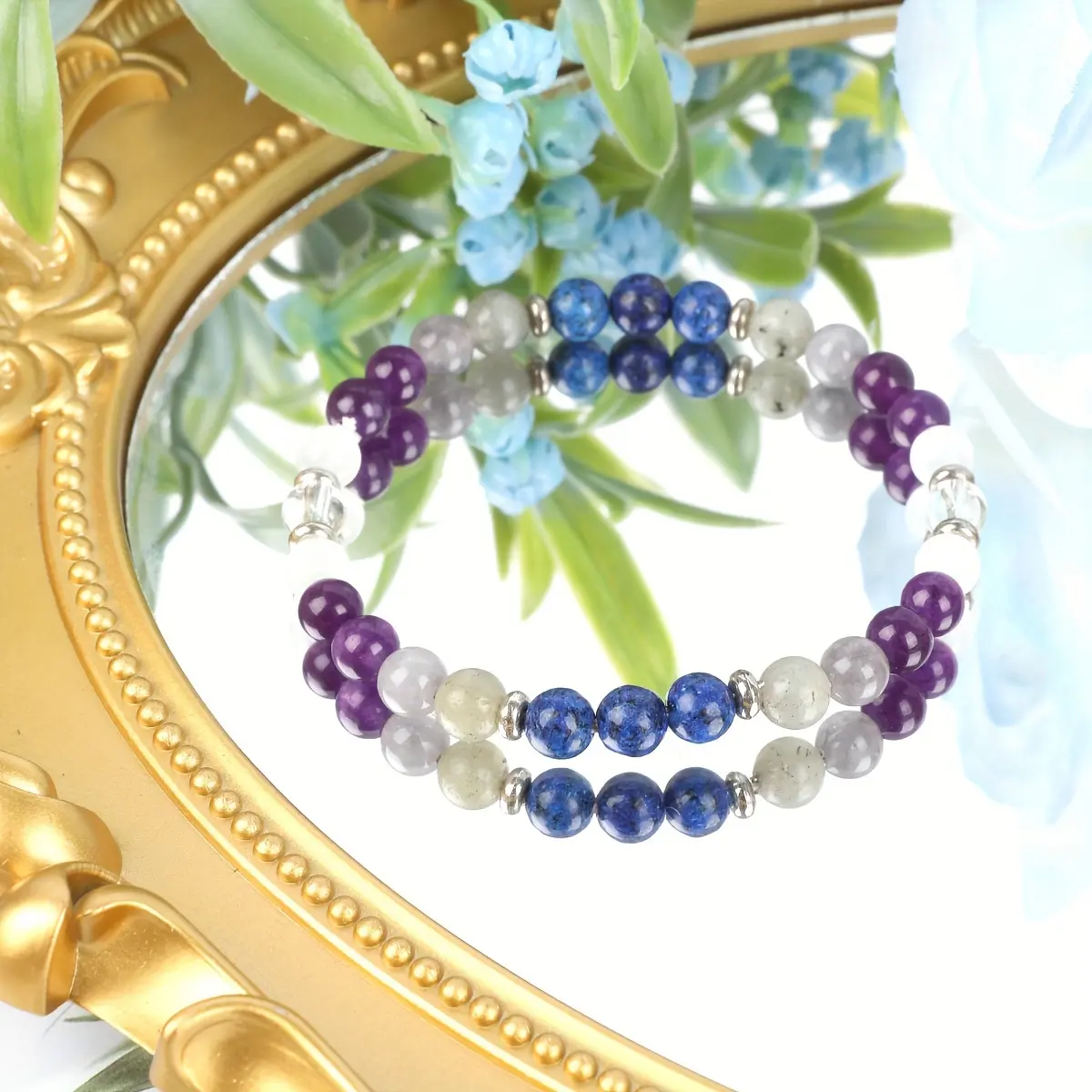 GADASLUY 6mm Memory Crystal Beaded Bracelet Set - Elastic Wrist Rosary, Solid-Format Unisex Costume Jewelry for Focus & Clarity, Casual Bohemian Bead Bracelets, Stone