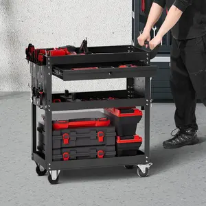 VEVOR 5-Tier Tool Cart with Wheels, 400 lbs Load Capacity, Rolling Work Cart with 2 Drawers Pegboard, Mechanic Tool Storage Organizer with Locking System for Garage, Warehouse and Repair Shop, Black