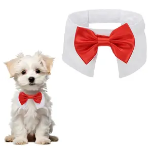 PETAXCELL Dog Bow Tie, Tuxedo BowTie with Adjustable Collar Cute Pet Collar Elegant BowTie with Hook and Loop (Cotton, L, Bright Red), for Pet Wedding Bandana Birthdays Gift Party
