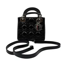 Pre-owned Dior h3 Black Patent Leather "Lady Dior" 3 Compartment Chain Crossbody Bag 62693