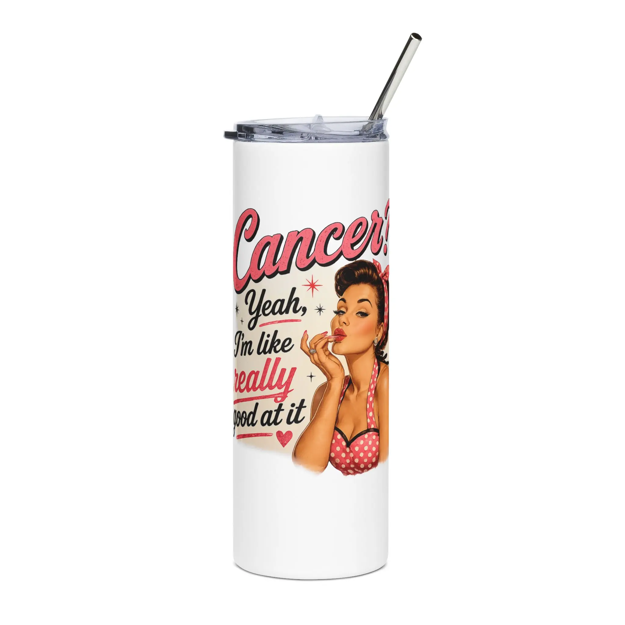 Cancer Diva Tumbler with Straw | Retro Pinup Cancer Support