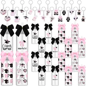 Zhehao 20 Sets 2026 Graduation Gifts Bulk End of The Year Gift Graduation Cups with Straws Grad Keychains Gifts Pink Bow Graduate Party Supplies Class of 2026 Plastic Congrats Grad Cup