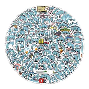 100PCS Cute Cartoon Hatsune Miku Sticker Waterproof Vinyl for Laptop Guitar Skateboard Luggage Graffiti Sticker Kid Party Gift