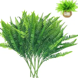 6 Pcs Artificial Boston Fern Plants, Realistic UV Resistant Fake Greenery, Evergreen Faux Shrubs for Indoor Outdoor Garden Balcony Decor (No Pot Included)