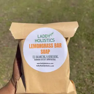 Lemongrass Bar Soap by Laddy Holistics- Natural Face and Body Moisturizing Bar with Coconut, Shea and Olive Oil, Blend of Antibacterial Herbs