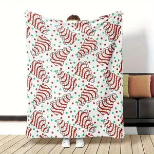 1pc  Christmas Holiday Tree Pattern , Polyester Fabric, Machine Washable, Suitable for Bedroom Living Room Decoration soft comfy    shopping deals warm nap demon hunter poster  comfortable American Santa  sofa decor  cozy cooling blanket