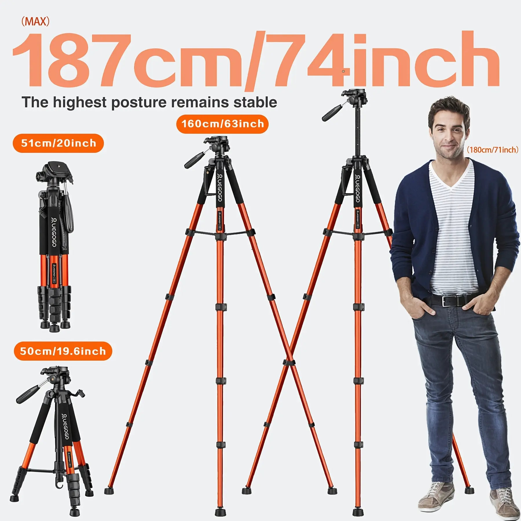 Heavy Duty Tripod Stand - Wide Reach Camera, Smartphone, Projector Accessory for Heavy Loads, Travel Use