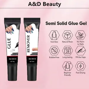 NailGlue  Kit – Super Strong 10g Quick-Drying Semi-Solid Nail Tip Glue with 10ml Remover for Press-On Nails and Acrylic Tips, Long-Lasting Adhesive Gel for Salon-Quality Nail Kits, No UV Lamp Needed, Easy Application for Home or Salon Use