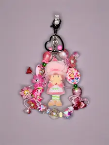 Pink Lady Figured Bag Charm, Adorable Design with Elaborate Colorful Flowers for Luggage & Bag Accessories