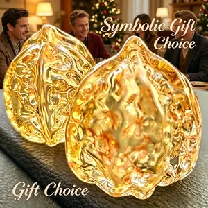 Lifelike Crystal Walnut Glass Ball Fall Harvest Table Decor Hand Carved 3D Details Amber Tone Stress Relief Gift Choice