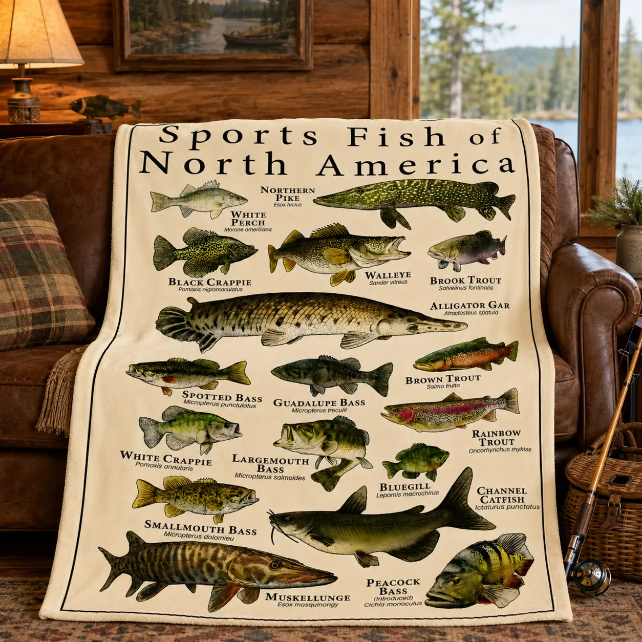 Fish Pattern Flannel Blanket, Fishing Aesthetic Soft Comfortable Warm Throw, Lightweight Indoor Napping Blanket, Cozy Blanket for Sofa Bed Travel