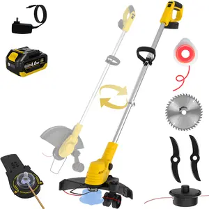Battery Powered Weed Wacker 094 Two-Durable-Line Metal Blades, Super Brushless Motor, 4-in-1 Cordless Weed Eater+String Trimmer+Wheel Edger Lawn Tool+Cutter,Weed Whacker(Two 6.0Ah Batteries)