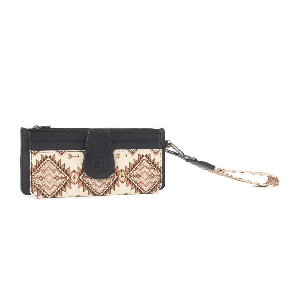 Myra Women's Artisan-Inspired Wallet, Western Woven Aztec Canvas and Genuine Leather Wristlet with Zip Closure for Everyday Use, Bags For Everyday, Artisan-Inspired Details, Western Look, Aztec-Inspired Woven