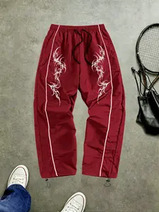 Men's Gothic Pattern Drawstring Waist Casual Fitness Sports Pants, Breathable Comfort Sweat-Wicking Quick-Dry Loose Running Gym Pants, Workout Bottoms, Athleisure Style Pants