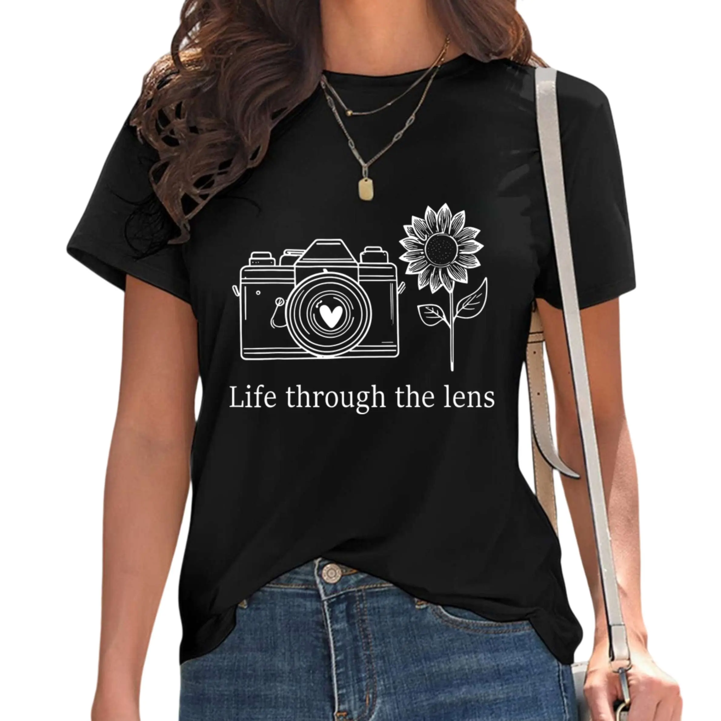 Womens Photographer Life Through Lens Flowers Photography T-Shirt
