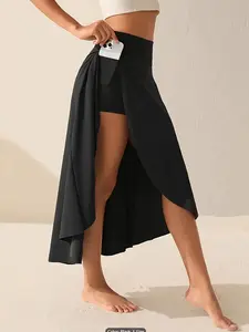 Elegant Asymmetrical Hem Skirt, High Waist Wrap Dress with Pockets, Split Yoga Dance Skirt, Sports Skirt, Summer Fashion for Women