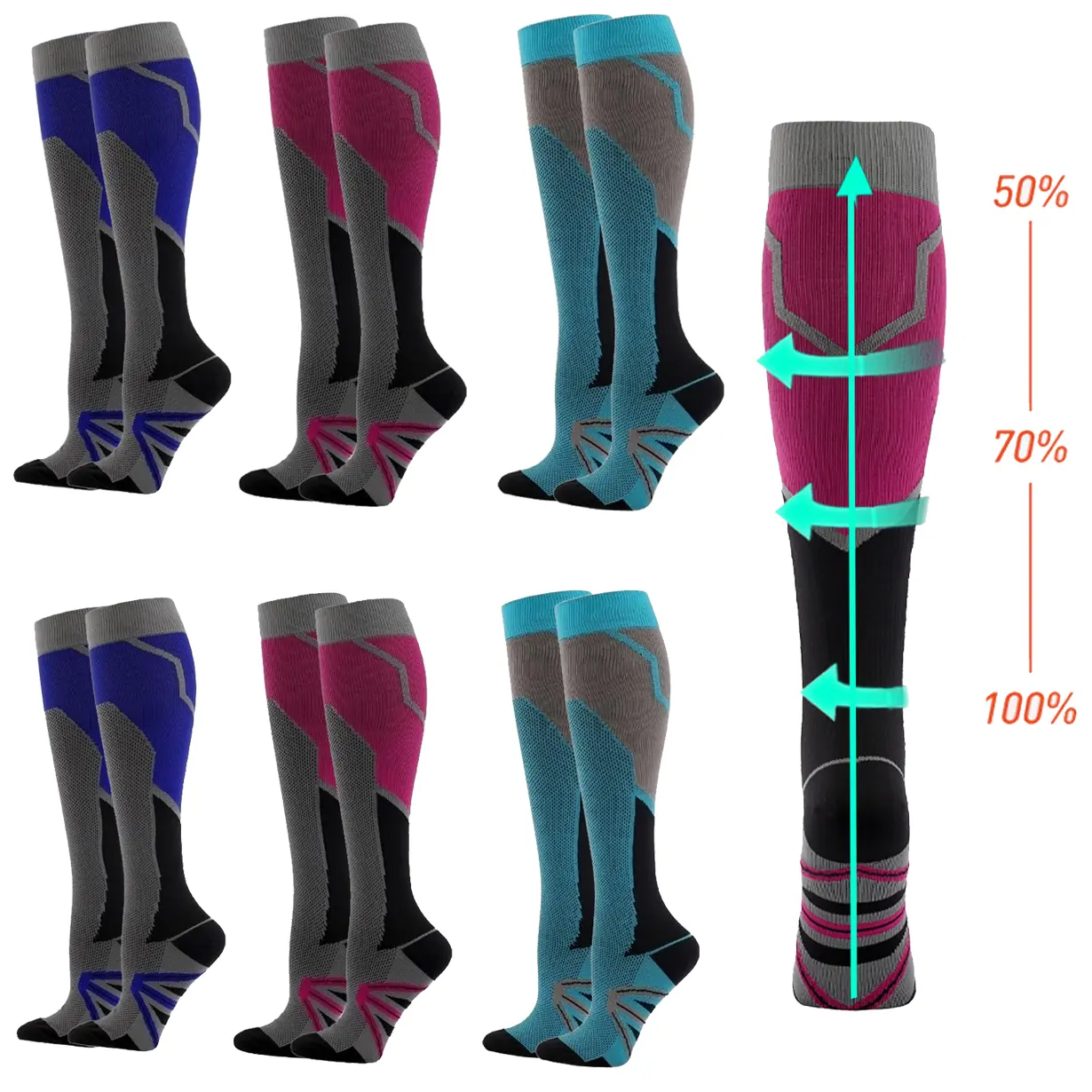 6 Pairs Compression Socks for Men & Women 20-30 mmHg Calf Support, Moisture Wicking Cushioned Athletic Plantar Fasciitis Relief-Perfect Gift for Joggers & Athletes