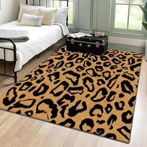 Velvet + Soft and Comfortable Fashion Retro Leopard Print Pattern Printed Carpet, Home Decoration Carpet, Living Room Large Carpet Sofa Cushion Door Mat Coffee Table Mat Bedroom Carpet, Animal Print Rug, Boho Runner Rug