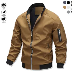 Men's lightweight casual jacket with sports slim fit zipper, stand collar, long sleeves, and zipper pockets, durable polyester fabric suitable for spring/autumn outdoor training, gym workouts, and casual wear, featuring a stylish minimalist design
