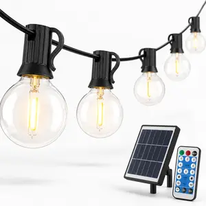 G40 Outdoor Solar String Lights, Waterproof Vintage LED Globe Patio Lights with Remote, USB Rechargeable 1200mAh, Warm White Hanging Bulb Lights for Camping, Garden, Backyard, Party, Football Watch Night