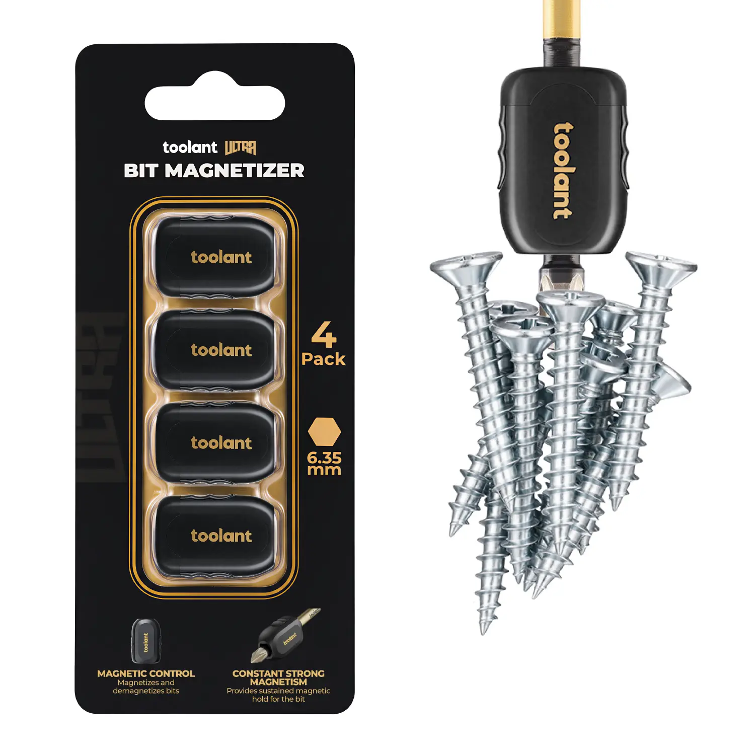 Toolant Bit Magnetizer-Demagnetizer Ring 4 Pack - Compact, Portable, Built to Last ABS Plastic Magnetic Tool Holder for Screwdrivers, Drill Bits, DIY Repairs