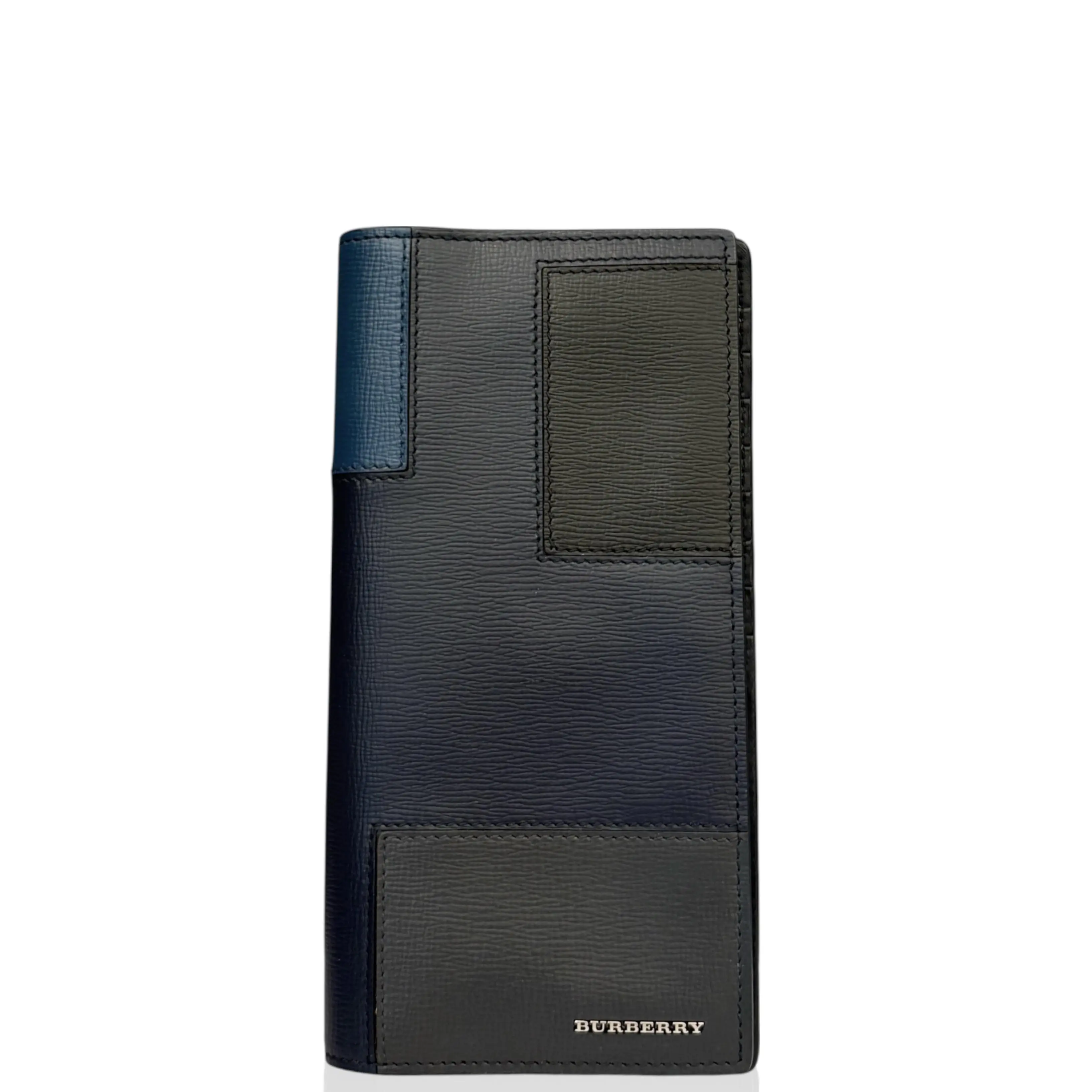 Pre-owned BURBERRY Leather small leather goods Continental Wallet Calfskin Black Navy Blue (kc051726a1)