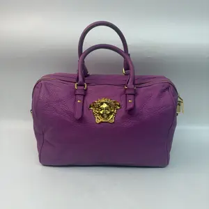 Pre-owned Calfskin Tote Bags Versace Boston Purple Handbag