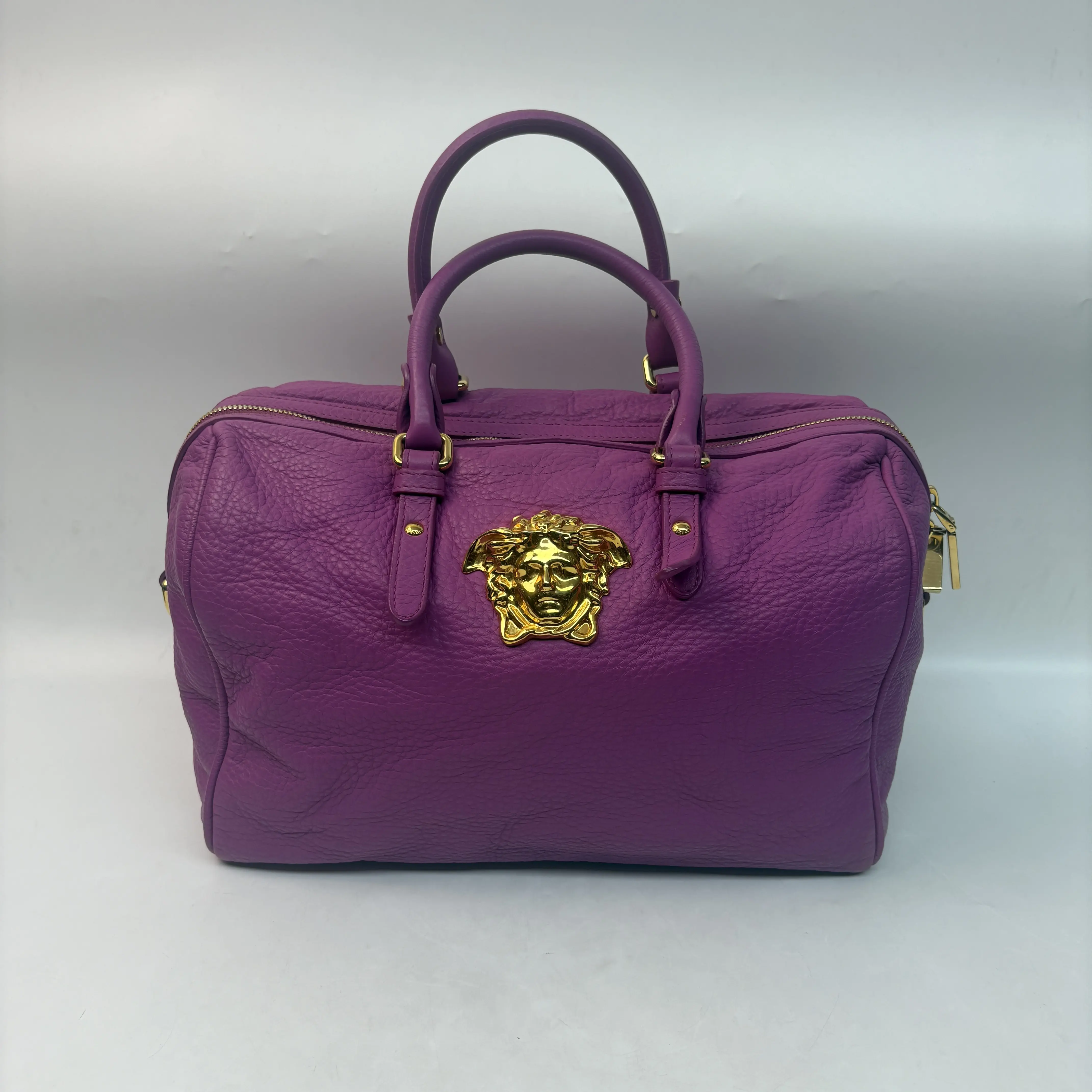 Pre-owned Calfskin Tote Bags Versace Boston Purple Handbag