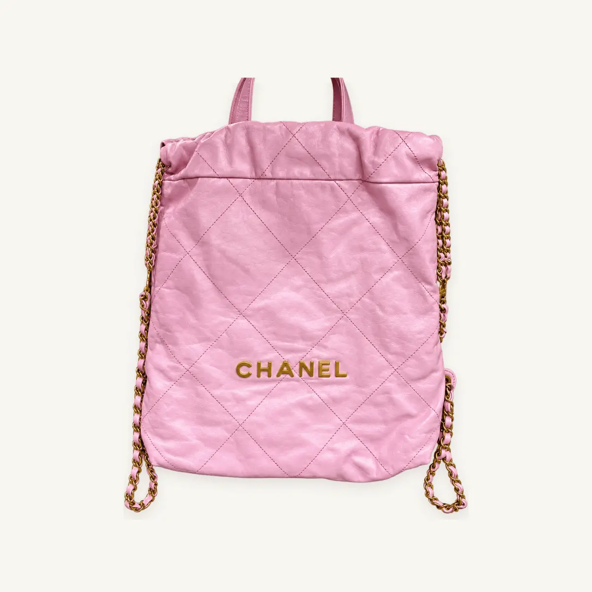 Pre-owned Chanel 22 Backpack in Pink Leather with Gold Tone Hardware Microchip Era WS196