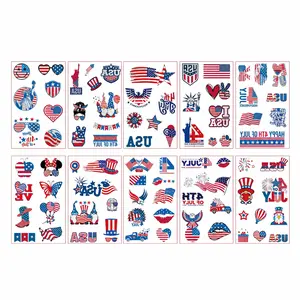 GLAD & HANDY  10 Sheets 4th of July Temporary Tattoos for Women Adults, Patriotic Metallic Silver USA Flag Face Body Tattoo Stickers, Waterproof Independence Day Party Accessories