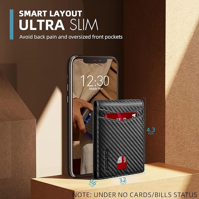 Men's Slim Leather Bifold Wallet RFID Blocking 11 Card Slots ID Window Cash Slot Minimalist Front Pocket Gift Box High-Quality Leather Compact Size