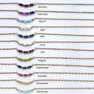 Birthstone Necklace | Genuine Gemstone Necklace | Crystal Bar Necklace | Gold Filled Jewelry | Hypoallergenic Jewelry | Faceted Gemstones | Ruby | Garnet | Pearl | Peridot | Emerald