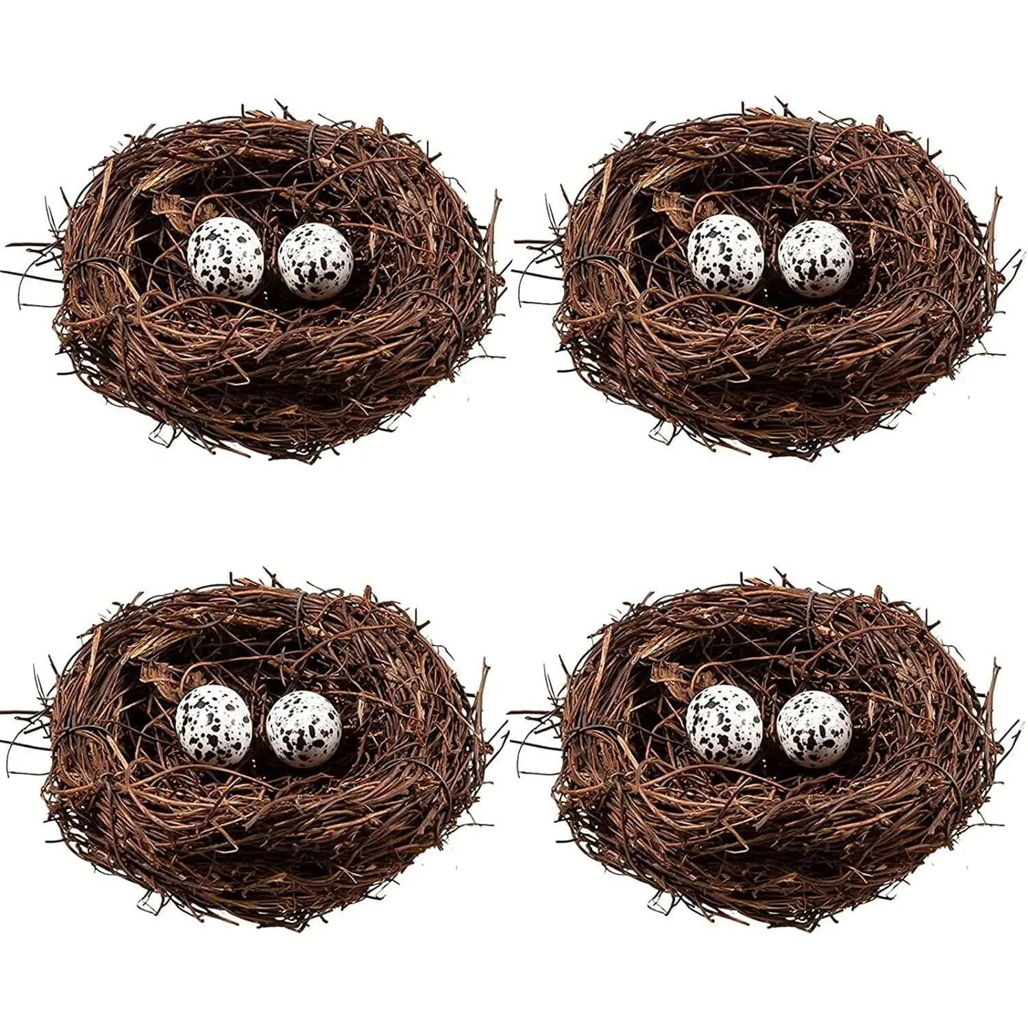 Birds Nest with Eggs Easter Rattan Nest Decorating, Mini Artificial Birds Nest for Easter Crafts Home Garden Decor Wedding Party (4 Inches)
