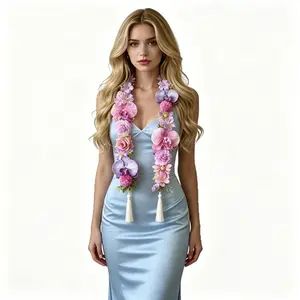Perfect Choice for Graduation Ceremony - Sturdy Hawaiian Graduation Lei, Tropical Orchid & Mixed Flower Necklace Made of Artificial Flowers. Classic Hawaiian Lei Gift, Unisex Party Favor, Ideal for Diploma Celebration, Prom and Holiday Gifting.