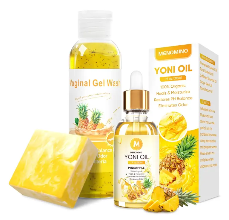 Feminine Wash & Yoni Soap Bar & Yoni Oil for Women pH Balance, Pineapple Yoni Wash for Moisturizing Remove Odor, 5.07 Fl.Oz Feminine Wash 1 Fl.Oz Feminine Oil & 3.53oz Yoni Bar