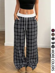 Ultra-soft, waisted, and loose-fit casual plaid trousers, Bottom with a stretchy elastic waistband—perfect for cozy loungewear or Y2K streetwear styling. Versatile for everyday looks, available in 5 colorways